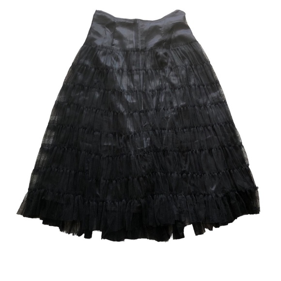 Chaudry Midi Skirt Tiered Tulle Ruffles Side Zip Size Small Black Witchy Goth - Picture 7 of 12